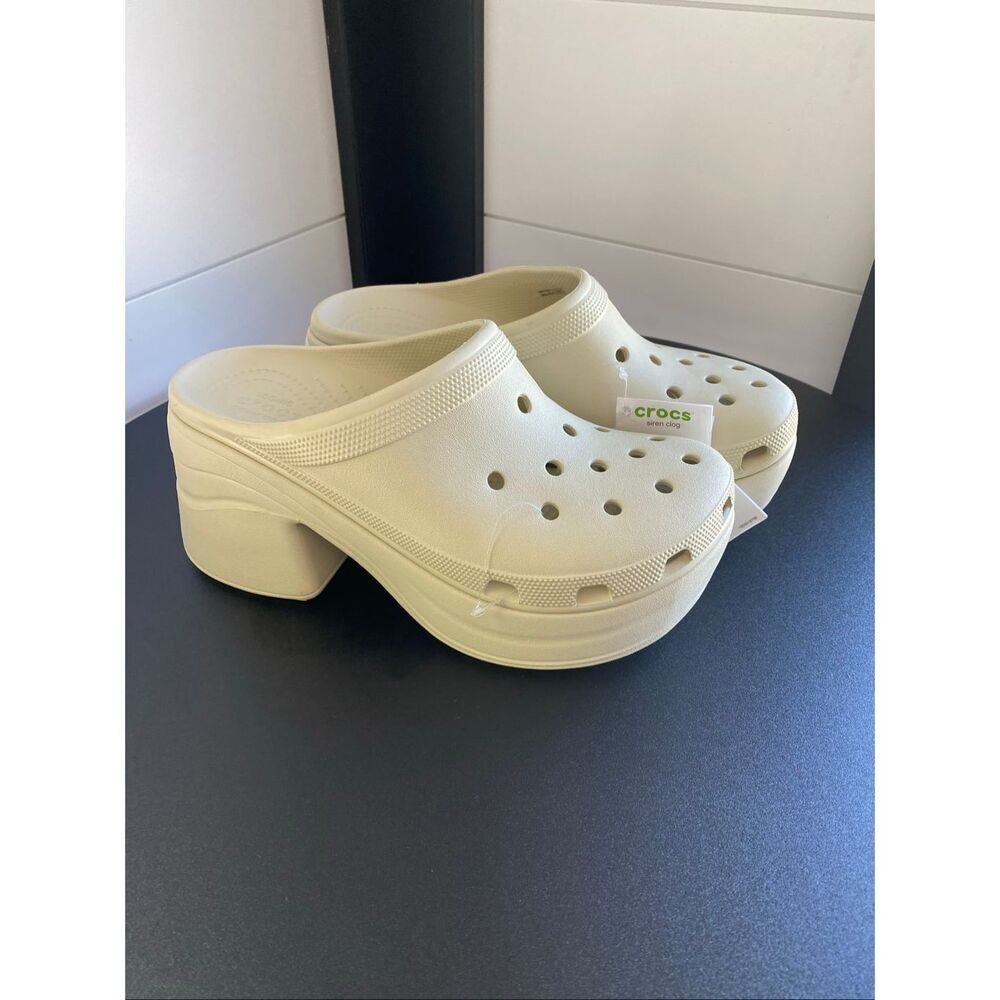 Crocs Classic Siren Heeled Clog Mule - Bone White Platform Slip-On W 11 / M 9
